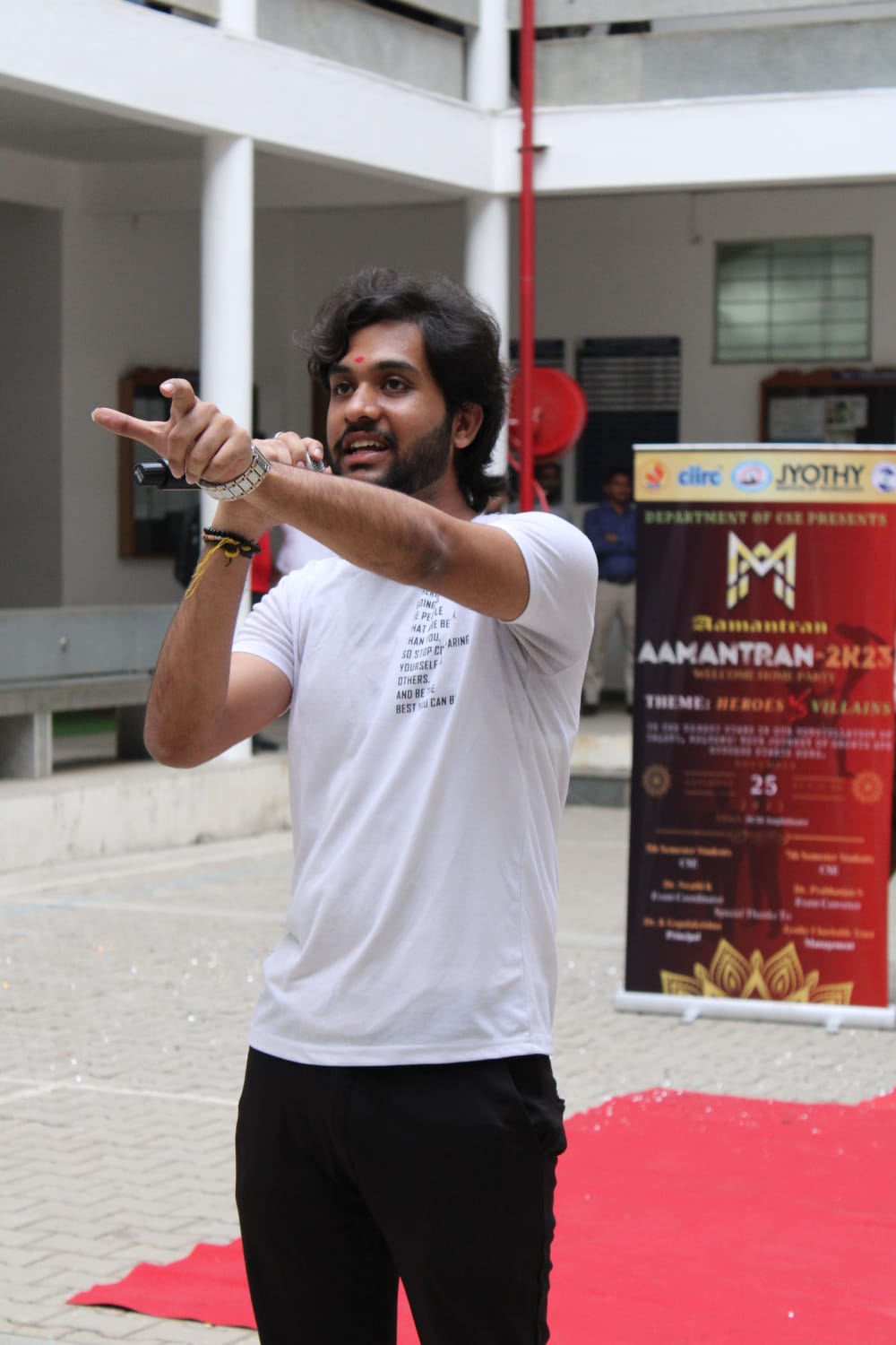 Pointing towards the audience