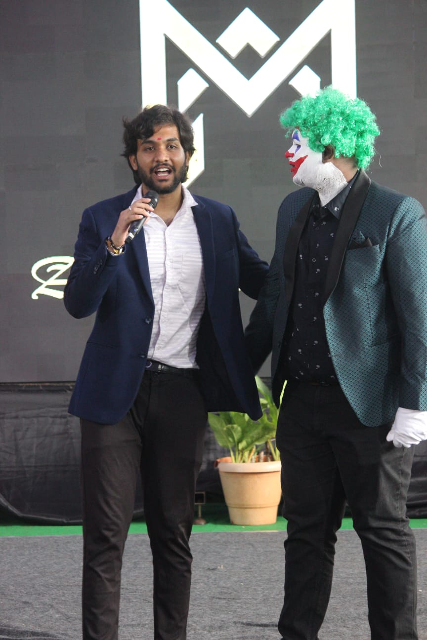 On stage with a Joker character